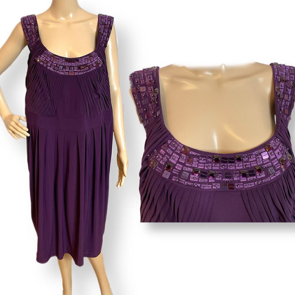 Adrianna Papell Woman beaded eggplant evening dress 20W